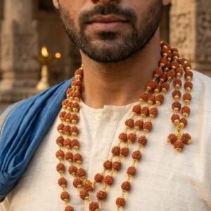 gold plated rudraksha trishool necklace