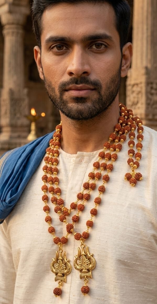 gold plated rudraksha trishool necklace gold plated rudraksha trishool necklace